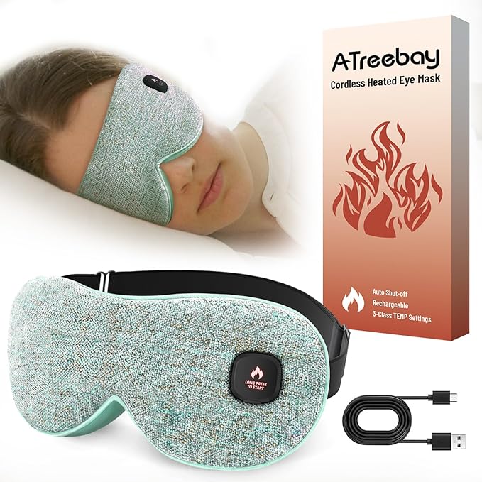 Cordless Heated Eye Mask for Dry Eyes, Eye Mask for Dry Eyes, Washable Eye Heating Pad, Electric Warm Eye Compress, Gifts for Women Men (Blue Grey)