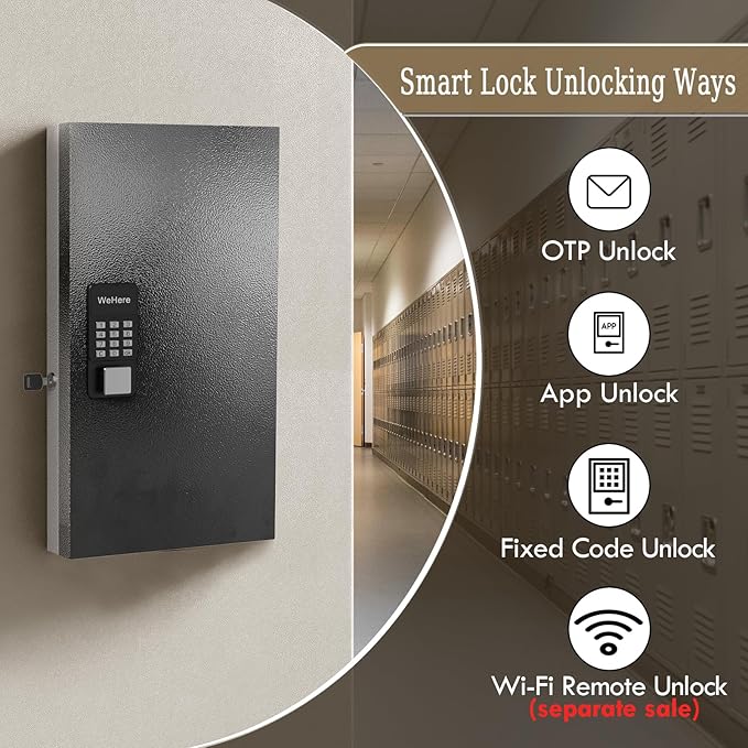 48-Key Smart Key Lock Box Wall Mount – Commercial Key Cabinet with App, Keypad, Bluetooth & WiFi Unlock (Sold Separately), Access Log Tracking, Key Management System for School, Office