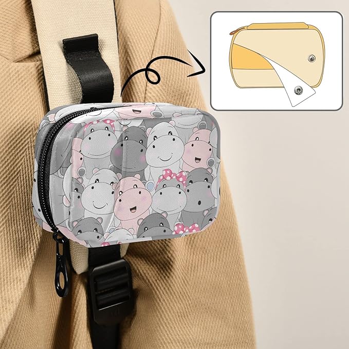Pill Box Hippo Cartoon 7 Day Pill Case Travel Pill Organizer Bag with Zipper Portable Weekly Vitamin Medicine Supplement Holder Pouch Bag