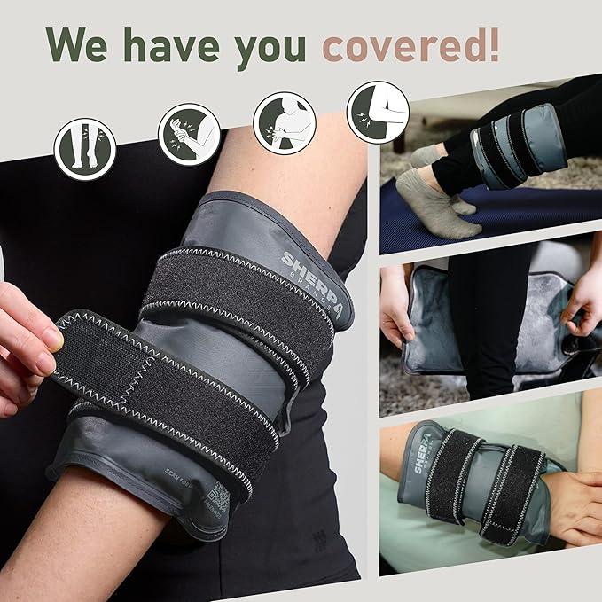 Medium Gel Ice Packs for Injuries Reusable Wrap with Straps - Hot and Cold Pack for Pain Relief, Tennis Elbow, Ankle, Foot, Hand - 8" x 12" - Grey