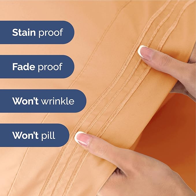 Twin XL Size 3 Piece Sheet Set - Extra Soft, Breathable & Cooling Sheets - Hotel Luxury Durable Bed Sheets for Women & Men - Deep Pockets, Easy-Fit & Wrinkle-Free Sheets - Peach Oeko-Tex Bed Sheet Set