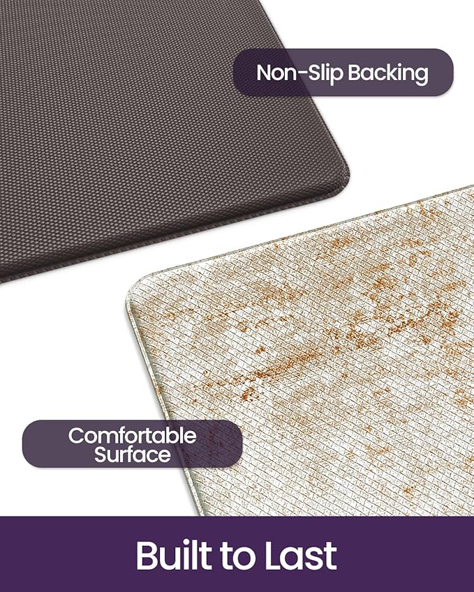 DEXI Kitchen Mats Cushioned Anti Fatigue, 23x86 Floor Padded Runner Rug Non Slip, Waterproof Standing Comfort Memory Foam for Front Sink Laundry, Light Brown