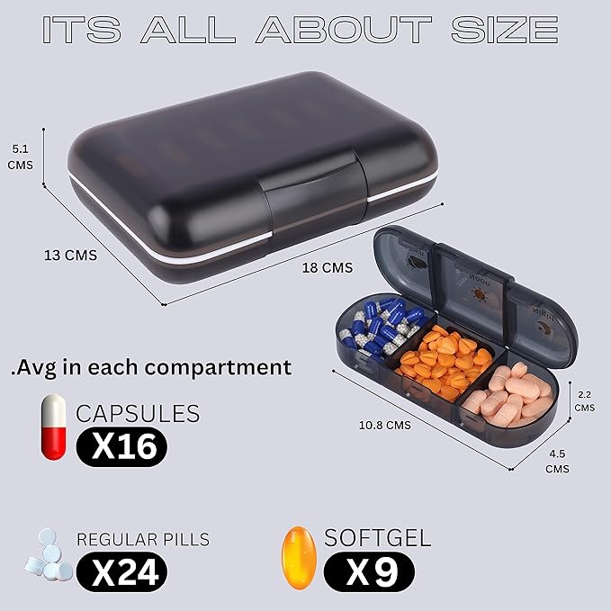 weekly pill organizer 3 times a day, portable travel pill box weekly with large compartments moisture-proof pill case for vitamin, Medicine, pills, supplements
