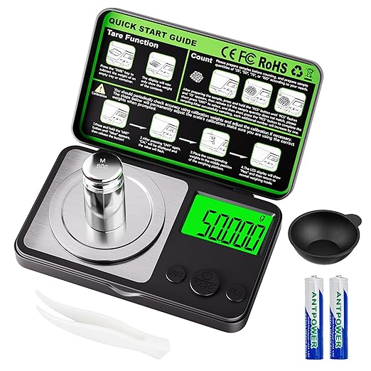 Wigearss Digital Milligram Scale 50g x 0.001g, Mini Precision Scale with Tare weight Function,Calibration Weight ＆ Backlit LCD Display, Pocket Micro Scale for Weighing Powder, Gold, Jewelry, Mini Food