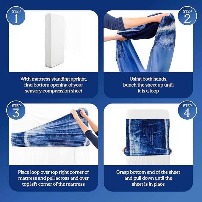 Deep Pressure Sensory Bed Sheet – Full Sensory Compression Sheet Breathable Sleep Pod Blanket for Better Sleep Support – Calming Compression Blankets for Kids and Adults Classic Denim