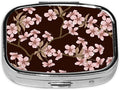 Pill Box-2 Compartment Small Pill Case Square Organizer Case with Mirror Portable Metal Medicine Box Travel Container for Pocket & Purse Women Men（Cherry Blossom）