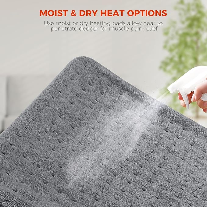 NOWWISH Heating Pad for Back Pain Relief & Period Cramps, 12x24 Inches Electric Heating Pad with 10 Heat Settings, Timer and Auto Shut-Off, Machine Washable, Mothers Day Gifts for Mom Women, Grey