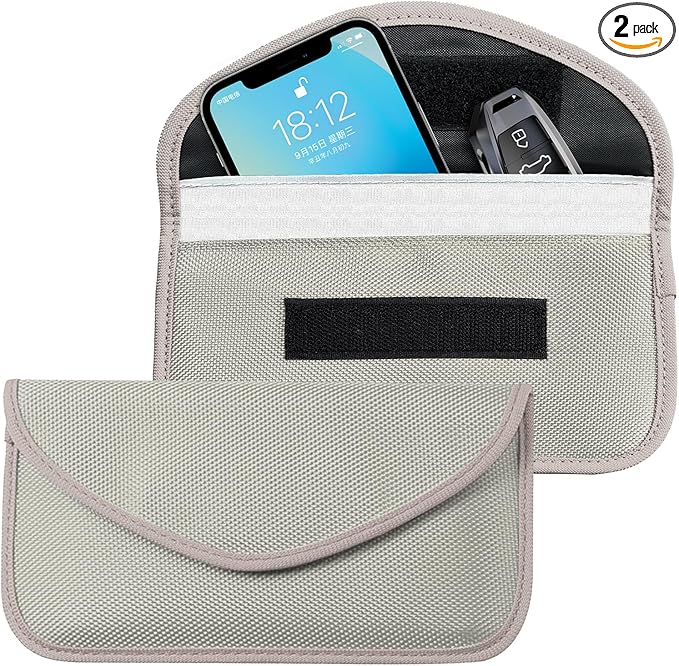 2PCS Faraday Bags for Car Key and Cell Phone, Signal Blocking Bag, Faraday Key Fob Protector, Universal Cell Phone Privacy Card Protection Car Accessories for Anti-Thefting (Silver)