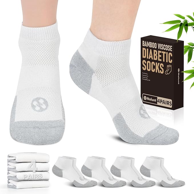 Diabetic Socks for Men,4 & 6 Pairs Low Cut Bamboo Viscose Wide Mens Diabetic Socks Size 9-11 10-13