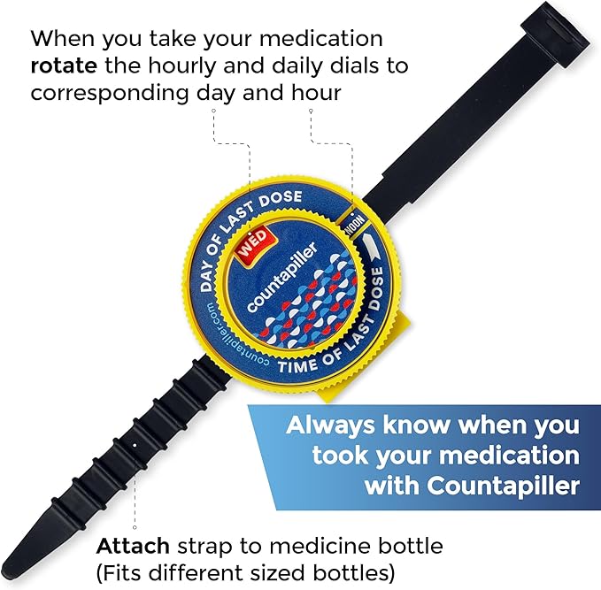 Dosage Time Tracker - Medication Intake Management - Medication Organizer Reminder - AM/PM - Dosage Reminder in Daily and Hourly - Pill Tracker - Made in Texas (Yellow)