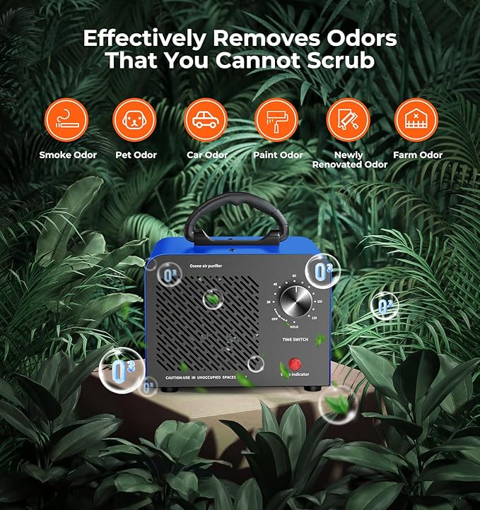 Ozone Generator, 48,000mg/h High Capacity O3 Machine for Large Spaces Up to 4,000 Sq Ft, Portable Odor Eliminator for Car, Home, Basement, Smoke, Pets, and Commercial Use, Blue