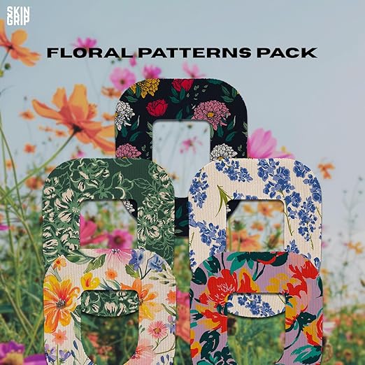 Skin Grip CGM Patches for Insulet Omnipod (10-Pack), Waterproof & Sweatproof for 10-14 Days, Pre-Cut Adhesive Tape, Continuous Glucose Monitor Protection(Floral)