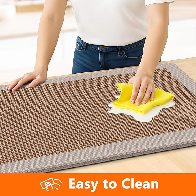 Kitchen Mats, 2PCS Kitchen Rugs for Floor, Cushioned Anti-Fatigue Mats for Kitchen Floor, Non-Slip Standing Desk Mat for Sink, Home, Laundry & Office, 17.3"x30"+17.3"x59" (Khaki)