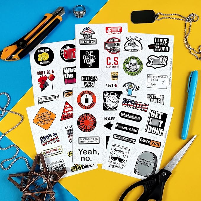 BulbaCraft Funny Hard Hat Stickers for Men - Hardhat Stickers, Tool Box Decals, Toolbox Accessories - Construction, Mechanic Helmet Decals for Adults, Gifts for Women & Men