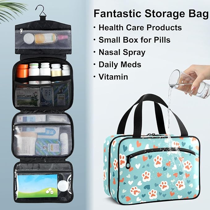 Fustylead Cute Cat Paw Prints and Hearts Large Medical Storage Bag with Zipper Empty First Aid Bag Trauma Kit for Traveling Hiking Camping Backpacking