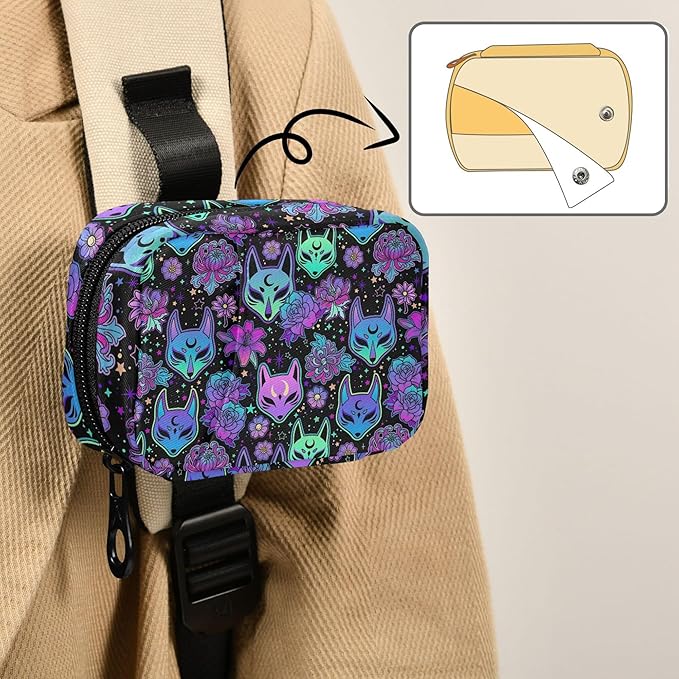 Travel Pill Organizer Bag Weekly Pill Organizer Case Psychedelic Fox Camellia Purple Portable Small Daily Pill Boxes for Vitamin Fish Oils Supplement Holder with Zipper Compact Size