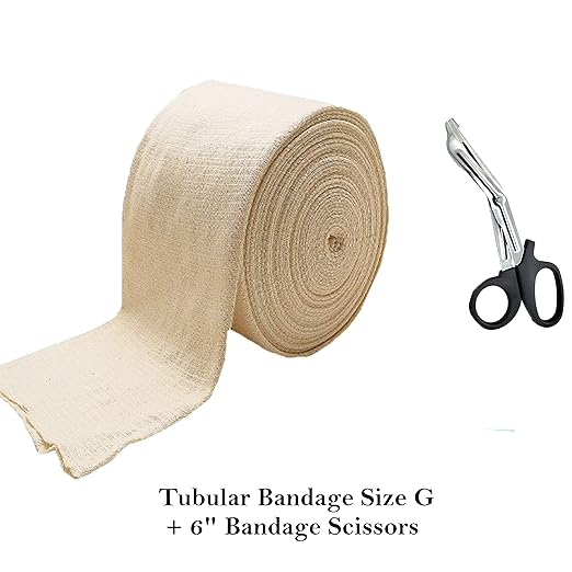 Tubular Compression Bandage Size G (4.7” x 33 ft) – Elastic Stockinette Support Sleeve for Large Thighs and Quads, Small Trunks – Cut-to-Fit, Washable Reusable, No Pins/Tape – Plus Medical Scissors