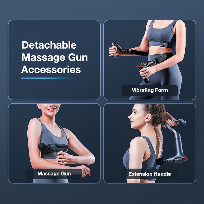 3-in-1 Massage Gun Extended Handle & Belt with 12 Speed Levels & 4 Replaceable Heads for Athletes, Gym Recovery and Seniors Back Pain
