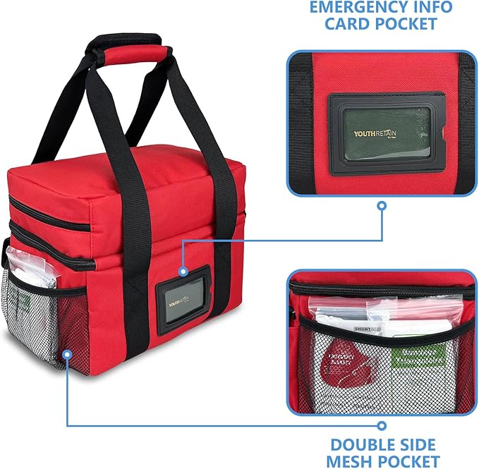 Double Layers Medicine Organizer Storage Bag with Dividers, First Aid Bag with Medic First Aid Badge, Medical Bag for Medical Supplies & Equipment