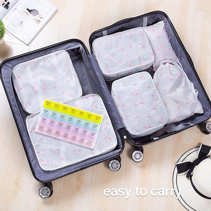 Large Weekly Pill Organizer 4 Times A Day,Pill Container, Moisture-Proof 7 Day Pill Box, Travel Pill Cases Portable for Pills Vitamin Fish Oil Supplements (2pack)