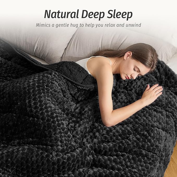 Wemore Fleece Weighted Blanket for Adults (60" x 80" 20lbs, Black), Dual Sided Cozy Soft Sherpa Heavy Blanket, 3D Imitation Turtle Shell Warm Jacquard Flannel Weighted Blankets