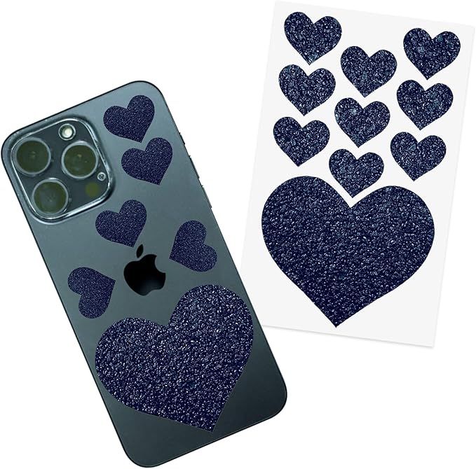Dragon Grips Heart Stickers - 10 Pcs Blue Heart-Shaped Rubberized Grip Stickers - Waterproof, Multi-Purpose, Non-Slip, Textured Cell Phone Grip Tape for Laptop, Mouse, Tablet, iPad, iPhone Case
