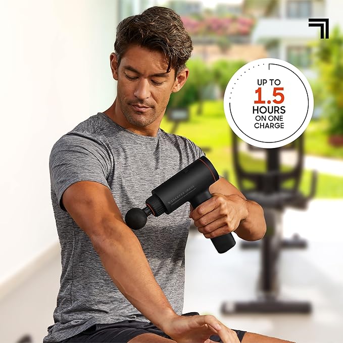 Sharper Image® Powerboost™ Sport Percussion Massager, Lightweight Portable Design with Quiet Drive Technology, Includes 3 Attachments