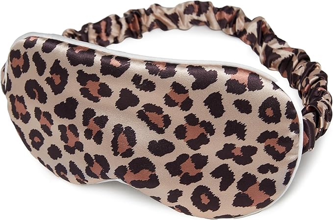 Funky Junque Adjustable Satin Sleep Mask for Women, Silk Filled Eye Mask, Ultra Lightweight, Blocks Light, for Travel, Meditation - Leopard