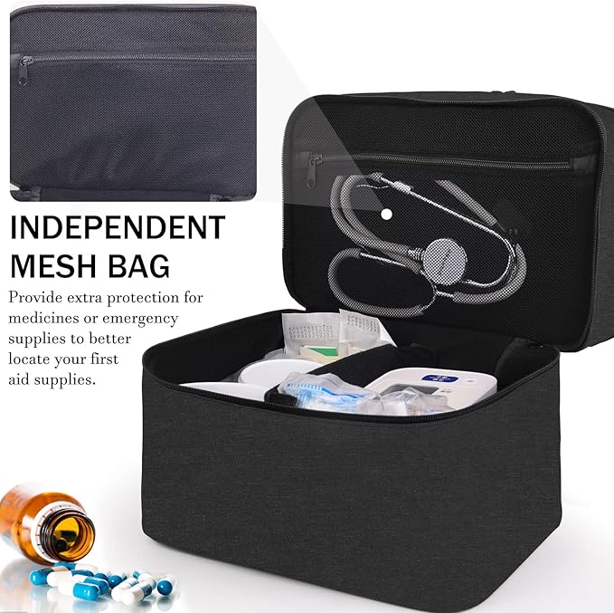 Pill Bottle Organizer Medicine Bag Medication Storage Organization Medicine Travel Carrying Case Home Health Aid Bags with Shoulder Strap （Bag Only）