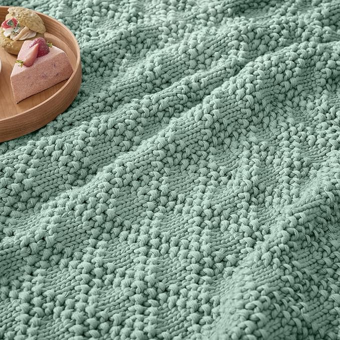 Knitted Weighted Blanket for Adult, Chunky Knit Weighted Throw for Sleep 48"*72" 12lbs, Cooling Breathable Heavy Blanket for Hot Sleepers, Machine Washable Blanket for Room Decor(HazeGreen)