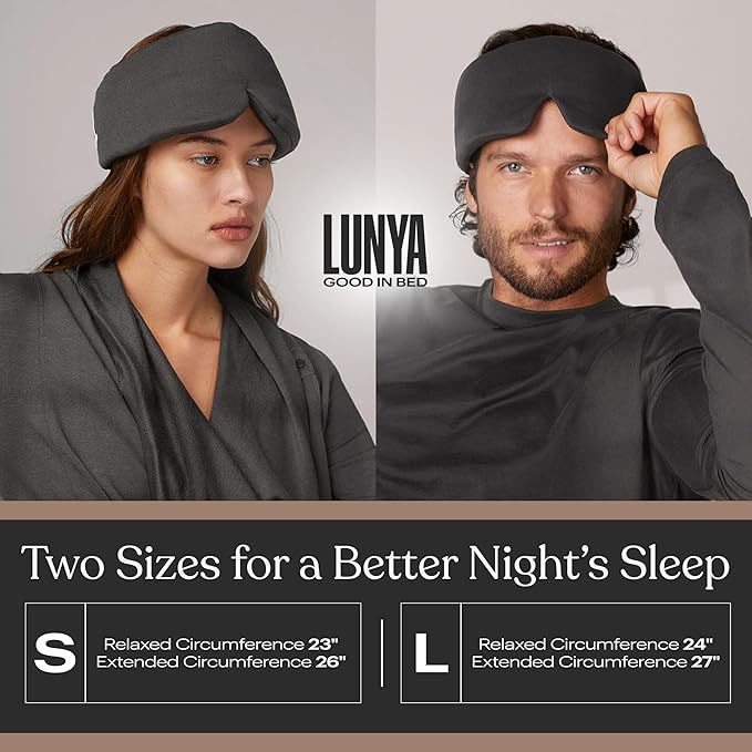 Lunya Washable Silk Sleeping Mask - Thermoregulating Mulberry Silk, Light Blocking and Comfortable Fit – Sleep Mask for Women and Men with Box - Meditative Grey - Large