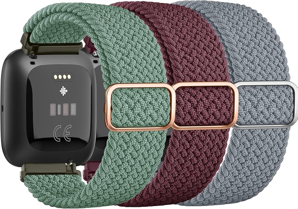 Tobfit Elastic Bands Compatible with Fitbit Versa 2 Watch Bands Women Men, Soft Adjustable Stretchy Loop Nylon Stylish Replacement Wristbands for Fitbit Versa 2 / Versa/Lite/SE (3 Pack)