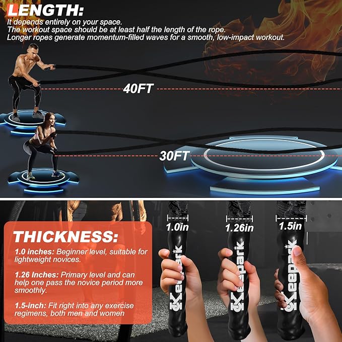 Battle Ropes for Home Gym 1 Inch Diameter 30FT Length Workout Rope Exercise Rope Training Ropes with Protective Sleeve for Kids Men Women Exercise Fitness & Strength Training