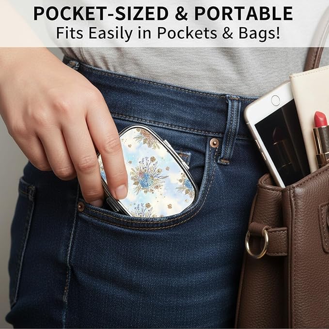 Square Pill Case Small Pill Box with Mirror Pocket 2 Compartment Vitamin Pill Medicine Case Organizer Pill Containers for Traveling
