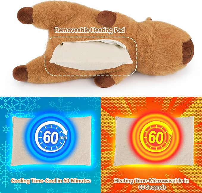 2lb Capybara Plush Stuffed Animals Microwavable Heating Pad-19'' Capybara Heating Pads for Cramps &Period Pain Relief for Women,Heatable & Coolable Stuffed Animals Bedtime Birthday Gift for Women Kids