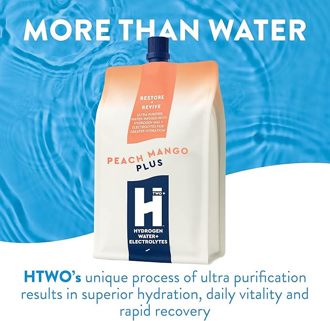 HTWO Plus Molecular Hydrogen Water with Electrolytes, Peach Mango Flavor, Sugar Free Hydration Packets, 16.9oz 12 Pack, Energy Sports Drink, Performance & Recovery Support, Alternative to Hydrogenated Tablet - no Prep/Mess, 15 ppm