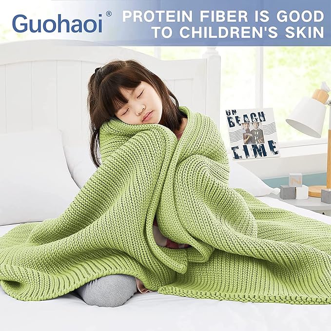 Guohaoi Knitted Weighted Blanket for Adults (Light Green 60"x80" 25lbs) No Beads Cooling Throw Blanket for Hot Sleepers, Home Decor Breathable Chunky Knit Heavy Blanket Use on Queen/King Size Bed