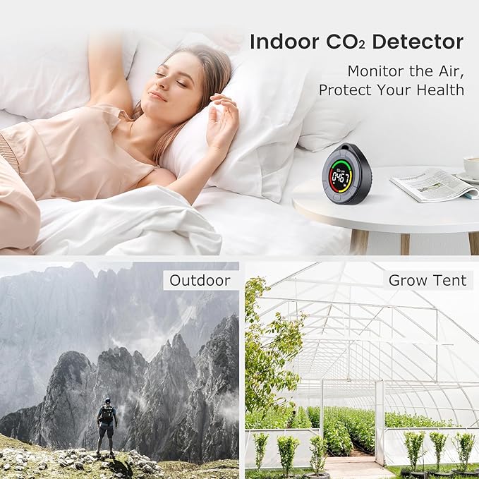 INKBIRDPLUS Portable CO2 Detector, Mini Indoor CO2 Monitor, NDIR Sensor with Full Color LCD, for Home, Office, Travel (PTH-10C)