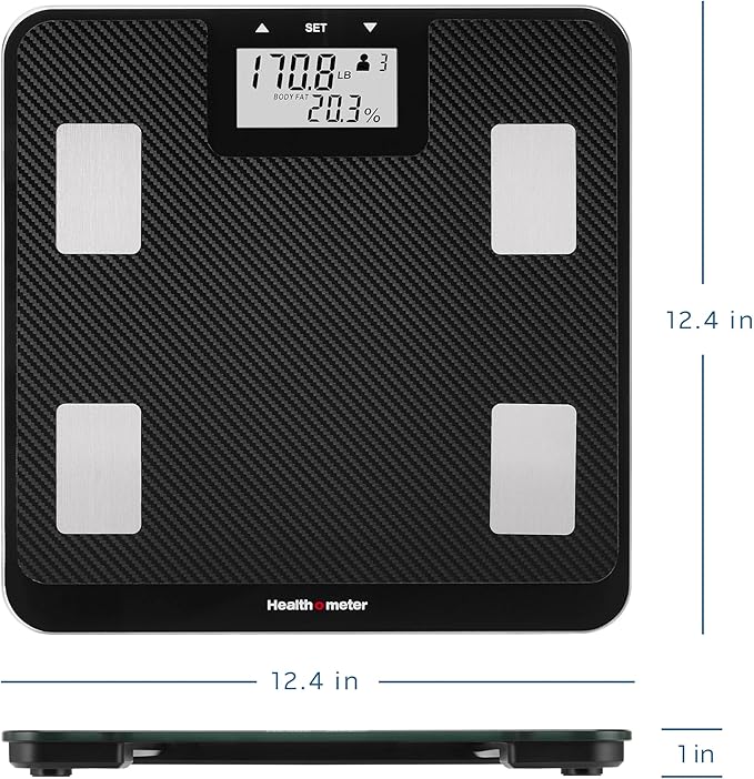 Health o meter Digital Body Composition Scale – BMI, Body Fat & Water Mass Measurement, Multi-User Tracking, 450 lb Capacity, Step-On Carbon Fiber Platform, Backlit Display, 3 AAA Batteries Included