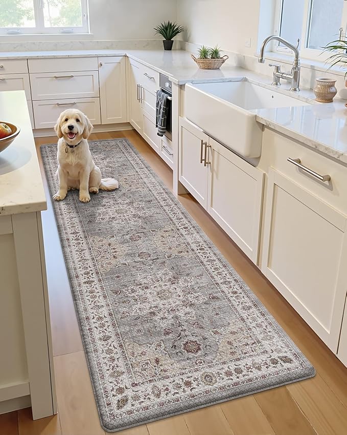 LUMI Anti Fatigue Kitchen Mat, Waterproof & Stain-Resistant Cushioned Standing Mat, Non-Slip Comfort Rug for Kitchen, Sink, Laundry, Home Office, 24" x 87", Grey