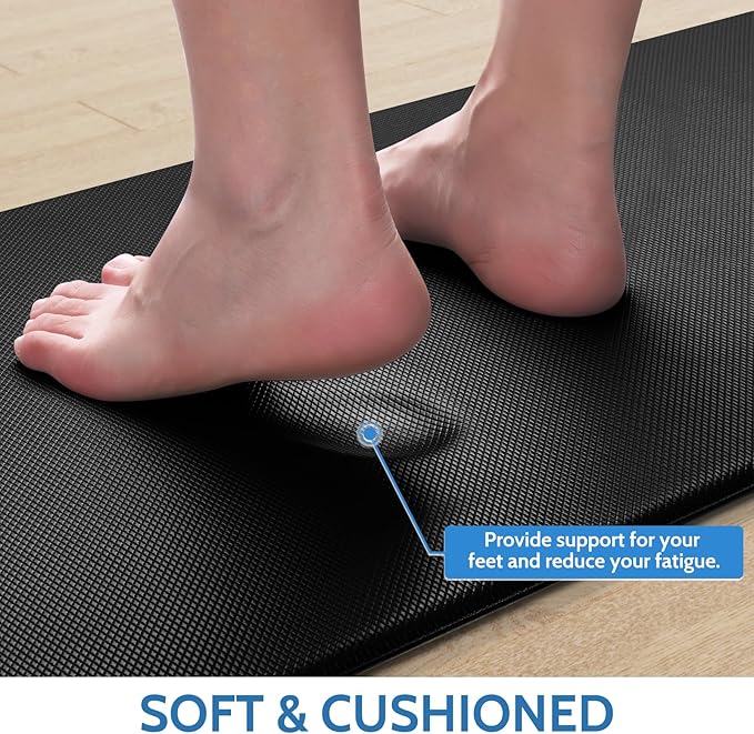 StepLively Kitchen Mat, 2 PCS Kitchen Rugs, Cushioned Kitchen Mats for Floor, Anti Fatigue Kitchen Rug Set, Non-Skid Standing Mat for Kitchen, Office, Sink, 17.3"×30"+17.3"×59", Black