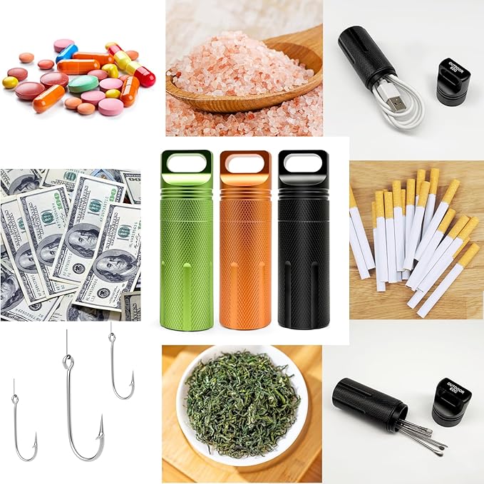Pill Holder Keychain Container,Portable Aluminum Alloy Waterproof Pill Box for Purse Pocket,Large Capacity Pill Case for Outdoor Travel Camping Daily Use-3PCS