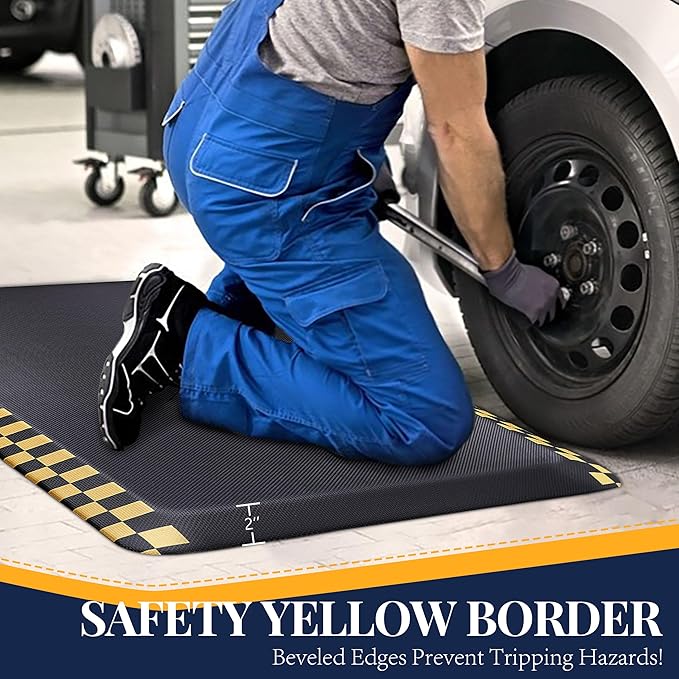 2 Packs Anti Fatigue Mat for Industrial - 39"x20" Standing Floor Mat with Safety Yellow Border, Ergonomic Work Mat for Warehouse, Garage, Public - Relieves Back & Leg Pain