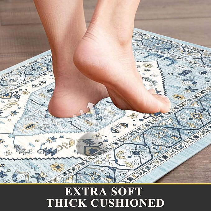 Pauwer Anti Fatigue Kitchen Mats for Floor 2 Piece Set, Cushioned Memory Foam Kitchen Rug, Non Slip Kitchen Runner Rug Carpet, Waterproof Kitchen Sink Area Rug Comfort Standing Mat for Kitchen Laundry