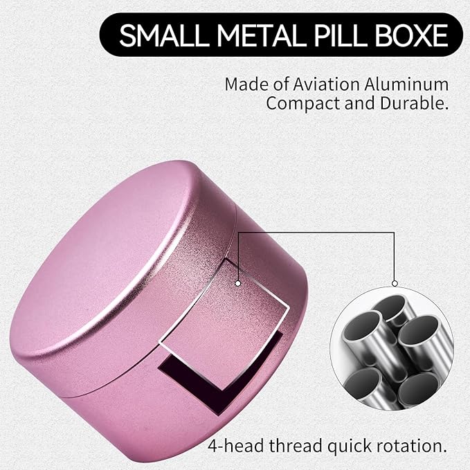 Small Daily Pill Box - Portable Waterproof Metal Pill Case for Pocket or Purse Aluminium Alloy Round Travel Pill Container Storage Container 2 Pieces (Pink Green)