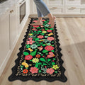 Scalloped Black Kitchen Mats for Floor Cushioned Anti Fatigue Kitchen Mats Rugs Waterproof Non Slip Farmhouse Boho Floral Comfort Foam Standing Mat for Sink Laundry, 17.3x59