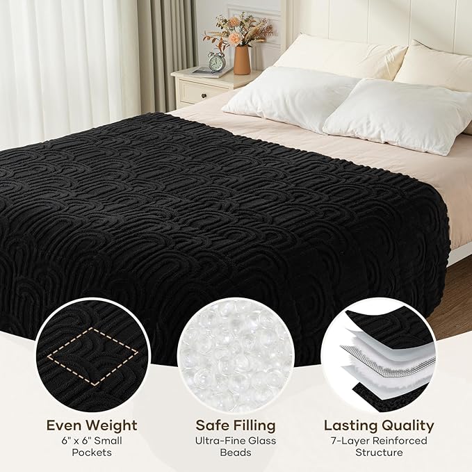 Cottonblue Jacquard Weighted Blanket for Adults 20 lbs Queen Size, Cozy Fluffy Sherpa Fleece Weighted Throw Blankets 60" x 80" for Sleep Relax, Fuzzy Warm Arch Heavy Blanket Soft for Bed Couch, Black