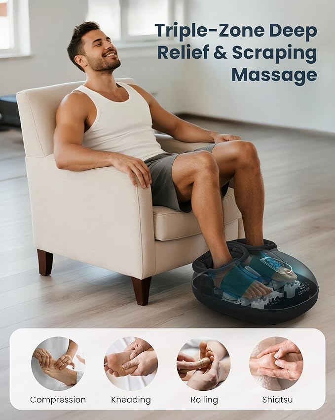 COMFIER 4-in-1 Heated Foot Massager with Shiatsu, Compression & Vibration, Independent Controls, 3 Levels, Toe Touch Control, Large Size Fits Up to 14, Gifts for Mom Dad, Home Office use