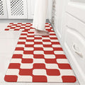 Red Beige Retro Curvy Checkered Grid Checkerboard Kitchen Rug Sets [2 PCs], Anti-Fatigue, Waterproof Non-Slip Kitchen Mats Heavy Duty Comfort Foam Rug for Floor, Home, Laundry,17"x29"+17"x47"