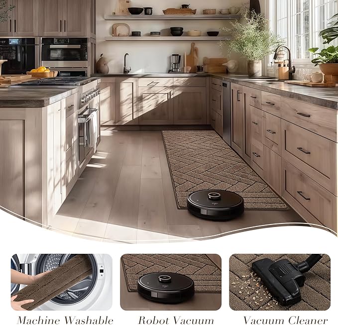 Kitchen Rugs,24" x 59" Non Slip Kitchen Mats for Floor-Thick Stain Resistant Kitchen Floor Mat Runner Carpet for Hallways Entryway Laundry Room Washable(Khaki)